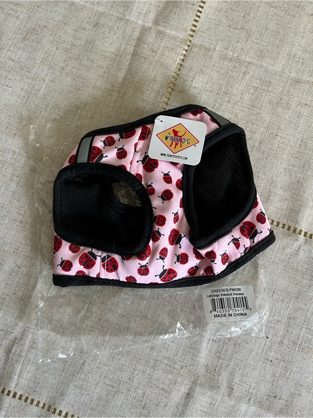 NWT The Worthy Dog Sidekick Ladybugs Reflective Step In Dog Harness, Pink, Small